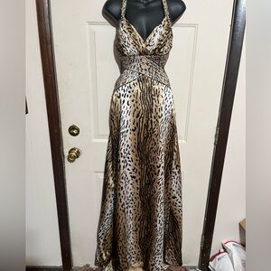 La Femme Animal Print Dress Sequin Detail and Flowing Train 💜 FREE SHIPPING